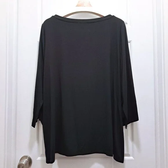 Eileen Fisher Black Jersey Jewel Neck Flare Sleeve Top Size 1X - Picture 6 of 12